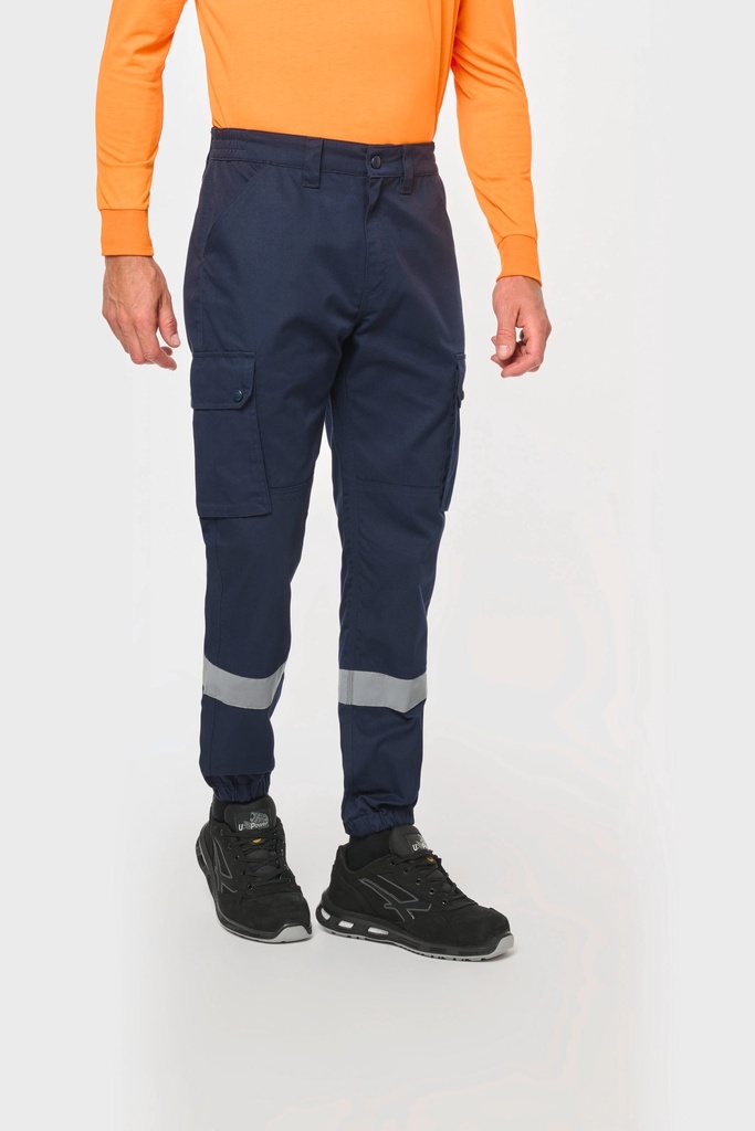 Pantalon cargo unisexe avec bas élastiqué et bande réfléchissante (38 FR)