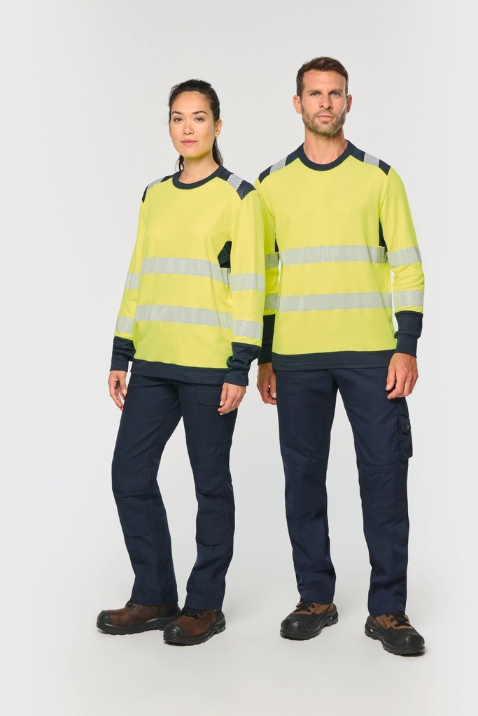 T-shirt de sécurité recyclé col rond manches longues unisexe (XS)