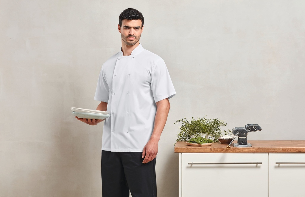Veste de cuisine manches courtes à boutons pression (XS)