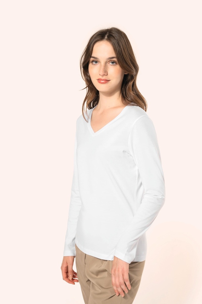 T-shirt Supima® col V manches longues femme (XS)
