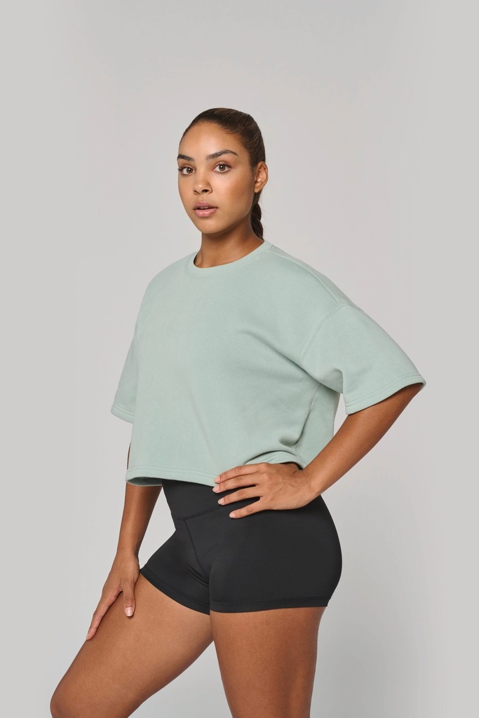 Sweat-shirt crop à manches courtes col rond femme (XXS)