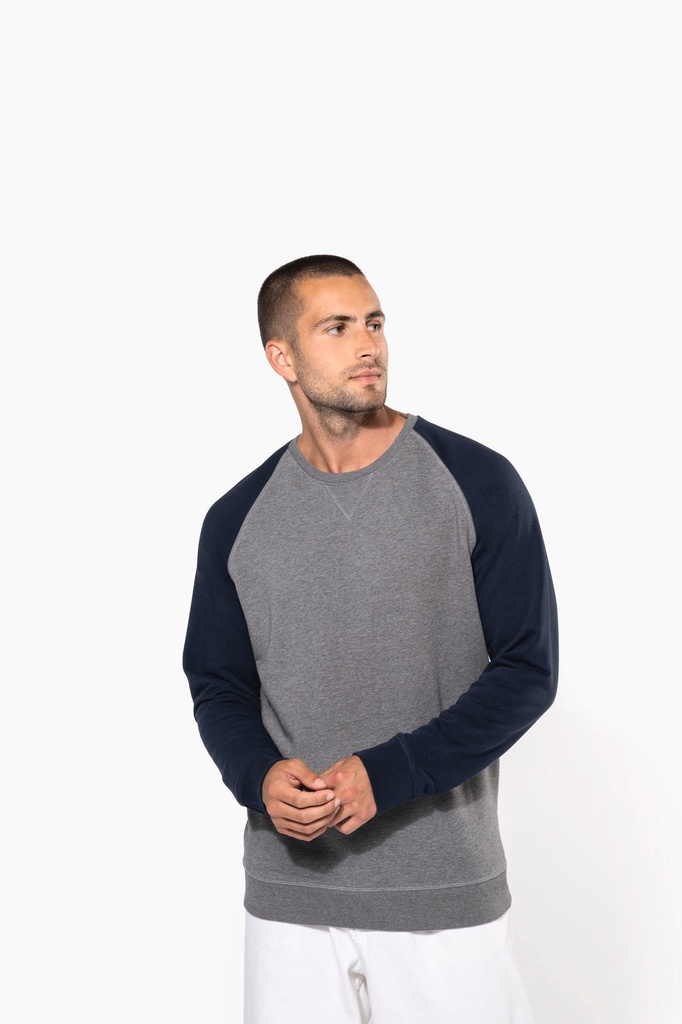 Sweat-shirt French Terry Bio bicolore col rond manches raglan homme (XL​)