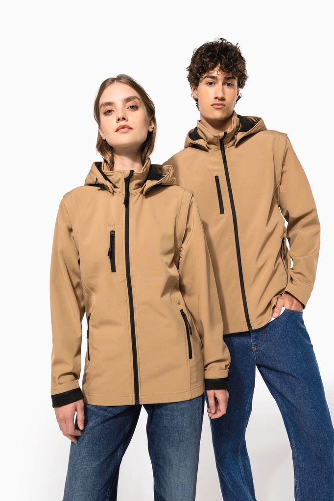 Veste Softshell 3 couches à capuche avec manches amovibles unisexe (XS)