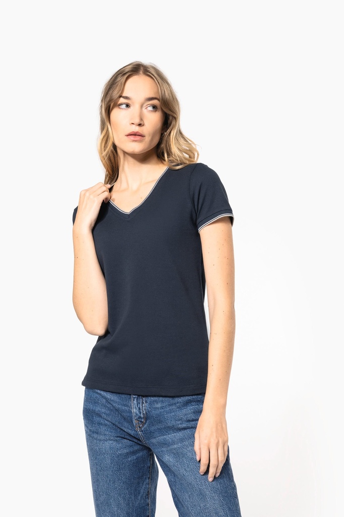 T-shirt maille piquée col V femme (XS)
