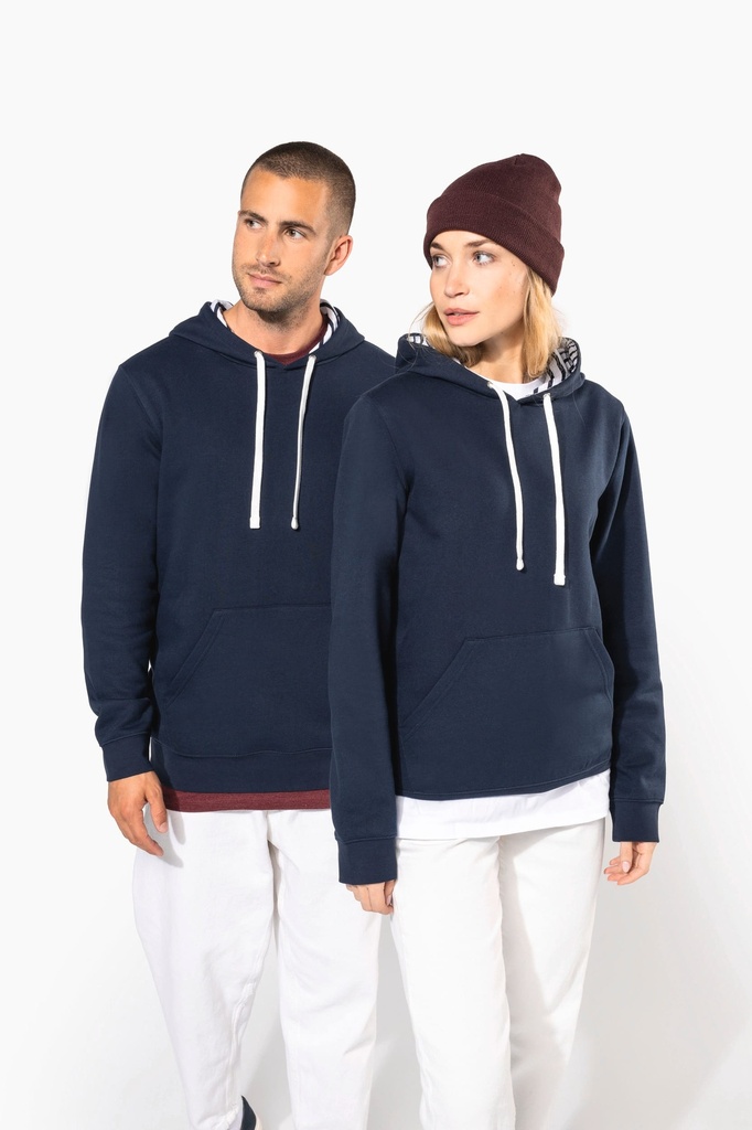 Sweat-shirt à capuche contrastée à motifs unisexe (XS)