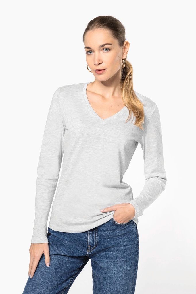 T-shirt col V manches longues femme (S)