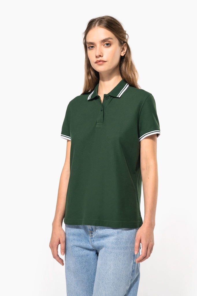 Polo femme manches courtes à liserés contrastés (XS)